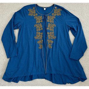 LOGO by Lori Goldstein Jersey Knit Cardigan Womens Extra Large Embroidered